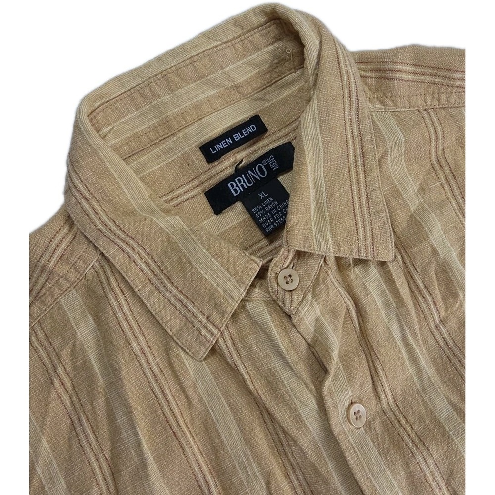 Bruno New‎ York Men's Shirt Tan Beige Linen Blend Button UP XL SHORT SLEEVE